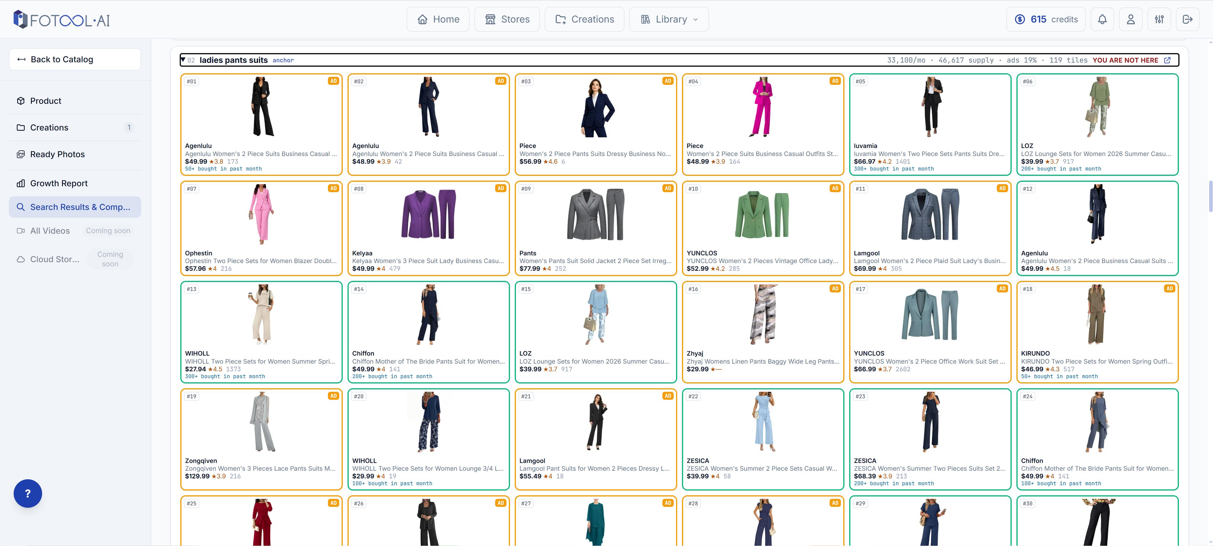 Close-up of Amazon search results with Sponsored and organic products visibly separated
